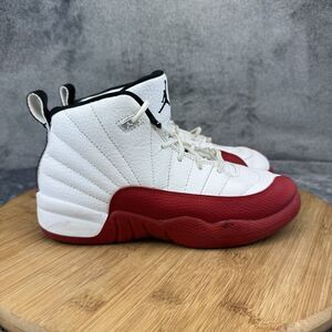 Nike Jordan 12 Retro GS Shoes Boys Size 1.5Y Cherry Red White Sneaker 151186-116
